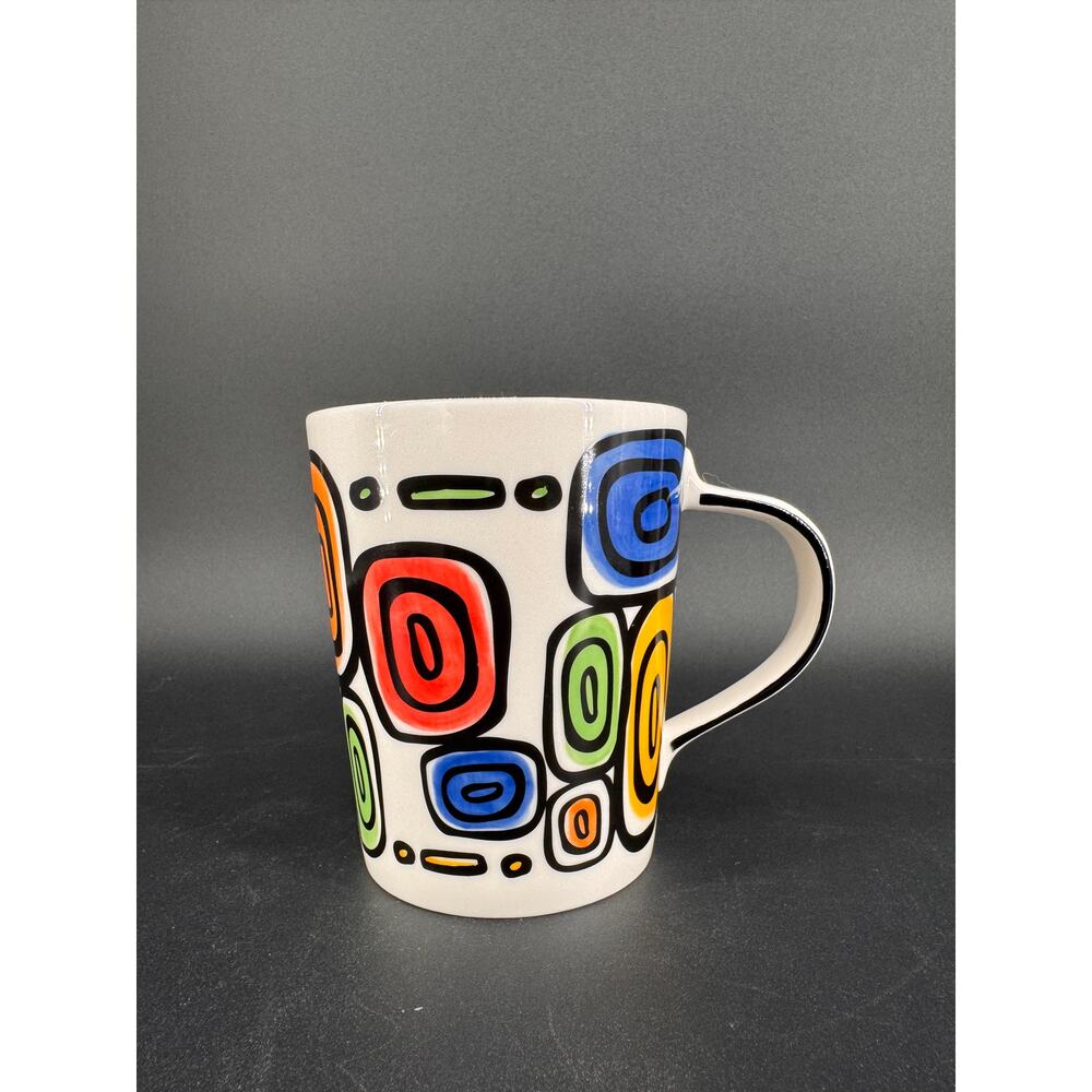 Vintage Starbucks Hand Painted Mug 2009 Colorful Abstract Geometric Coffee Cup